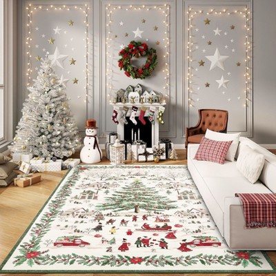 Christmas Area Rug Washable Xmas Holiday Indoor Rug with Non-Slip Backing