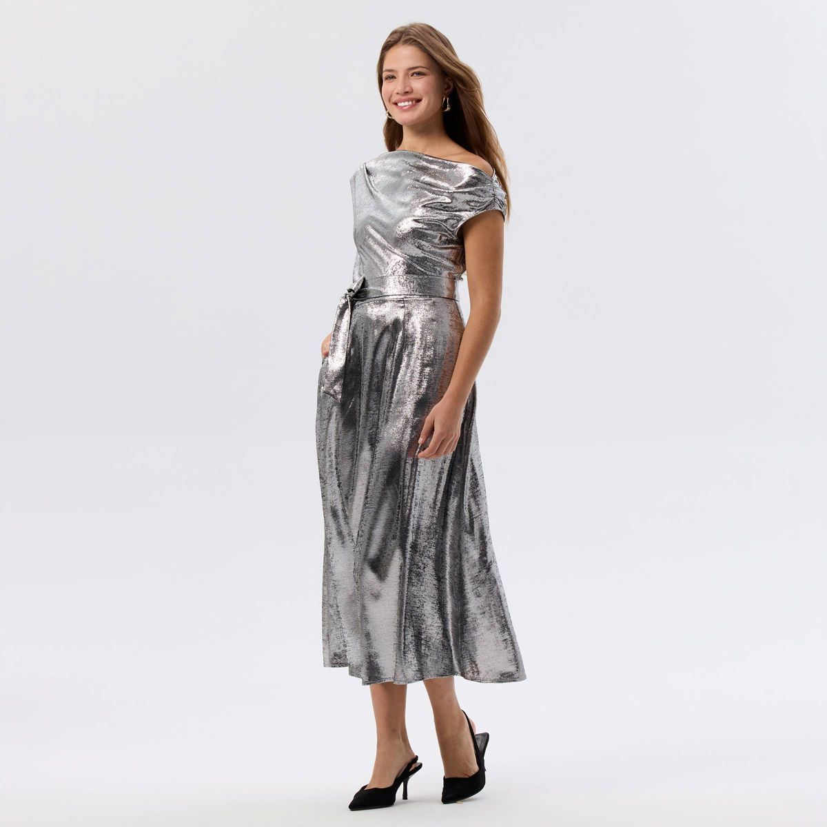 Women's Sleeveless Metallic Belted Midi A-Line Dress - A New Day™ - thumbnail 6