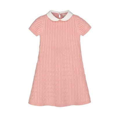 Hope & Henry Girls' Short Sleeve Cable Dress with Collar, Toddler