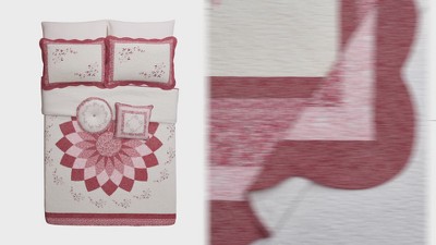 Caroline Red and White Embroidered Floral Square Pillow