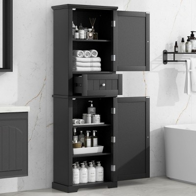 VASIP Tall Bathroom Storage Cabinet, Freestanding Storage Cabinet with Drawer and Adjustable Shelf, MDF Board with Painted Finis