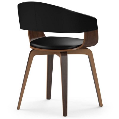 Black Faux Leather and Walnut Bentwood Dining Chair