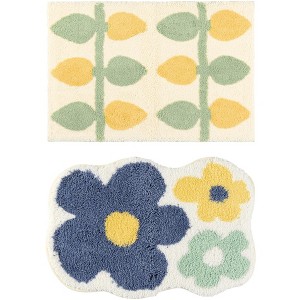 Unique Bargains Printing Non-Slip Soft Plush Quick Dry Microfiber Bathroom Mat 2 Pcs - 1 of 4