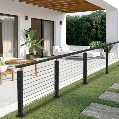 36 Inch Level Drilled Cable Railing Post Kit Includes Handrail, 2 Pack Black Posts and Wire Rope, Stainless Steel Cable Railing System Kit