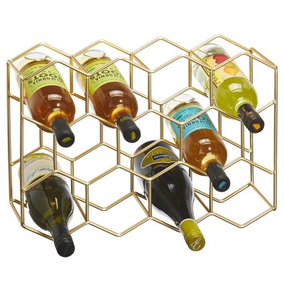 mDesign Hexagon 11 Bottle Wine Rack for Kitchen Counter or Fridge, Soft Brass