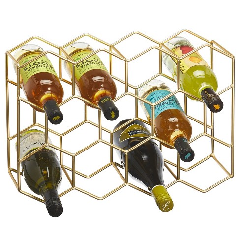 mDesign Hexagon 11 Bottle Wine Rack for Kitchen Counter or Fridge Soft Brass