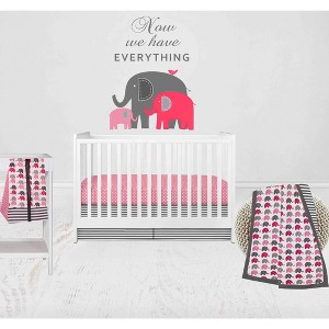Bacati - Elephants Pink/Fuschia/Gray 4 pc Crib Bedding Set with Diaper Caddy - 1 of 4