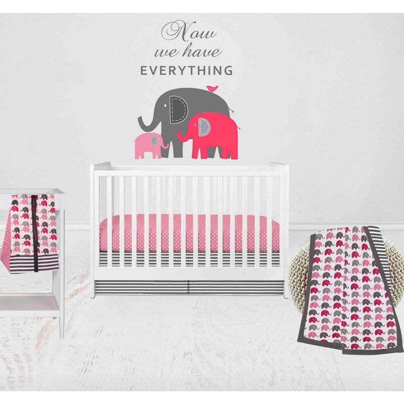 Bacati - Elephants Pink/Fuschia/Gray 4 pc Crib Bedding Set with Diaper Caddy, 1 of 10