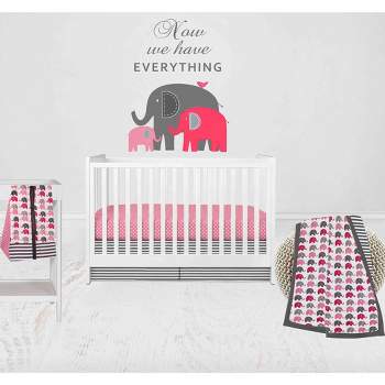 Bacati - Elephants Pink/Fuschia/Gray 4 pc Crib Bedding Set with Diaper Caddy