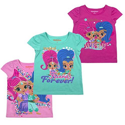 Nickelodeon Girl's 3-Pack Shimmer and Shine Friends Forever Graphic Short Sleeve Tees for Kids