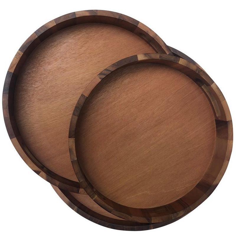 Kalmar Home Solid Acacia Wood Set of 3 Round Serving Trays, 1 of 2