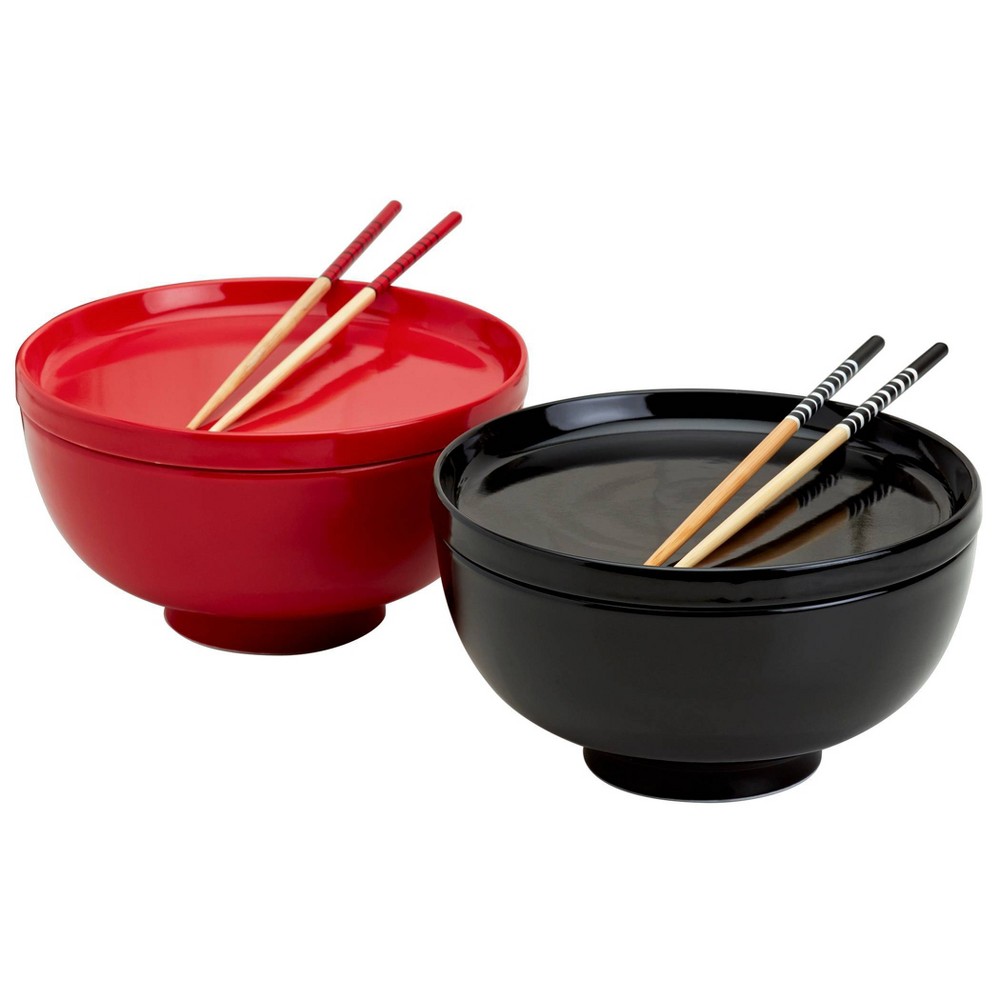 Infuse 8pc Ramen Bowl Set Red/Black