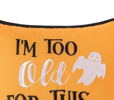 Halloween Orange Embroidered Square Cotton Throw Pillow