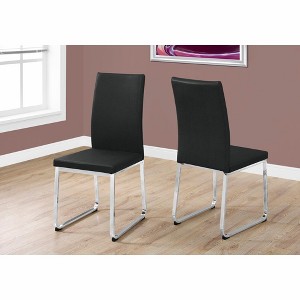 Monarch Specialties Dining Chair Set Of 2 Side Upholstered Kitchen Dining Room Pu Leather Look Metal Black Chrome Contemporary Modern - 1 of 4