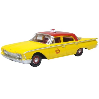 1960 Ford Fairlane Sedan "NYC Taxi" Yellow with Red Top and Interior 1/87 (HO) Scale Diecast Model Car by Oxford Diecast