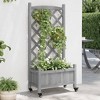 vidaXL Solid Fir Wood Planter with Trellis and Wheels - Gray Rectangular Garden Planter Box for Outdoor Climbing Plants, Patio Use (21.7"x11.6"x46.3") - 2 of 4