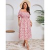 Clearlove Women's Plus Size Square Neck Puff Short Sleeve Self Tie Front A Line Dress - 2 of 4