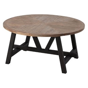 COZAYH Rustic Farmhouse Round Coffee Table with Geometric Base for Living Room, Made From Solid Manufactured Wood and Holds up to 50 Pounds - 1 of 4