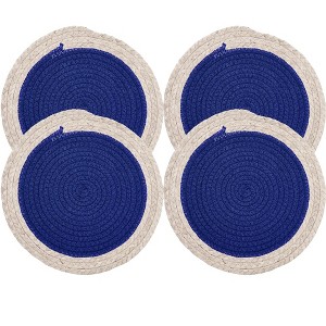 Home Mart Goods Blue Extra Thick Woven Trivet Round Placemats Natural Cotton Hot Potholder Mat Heat Resistant - 9"x9"(Pack of 4) - 1 of 4
