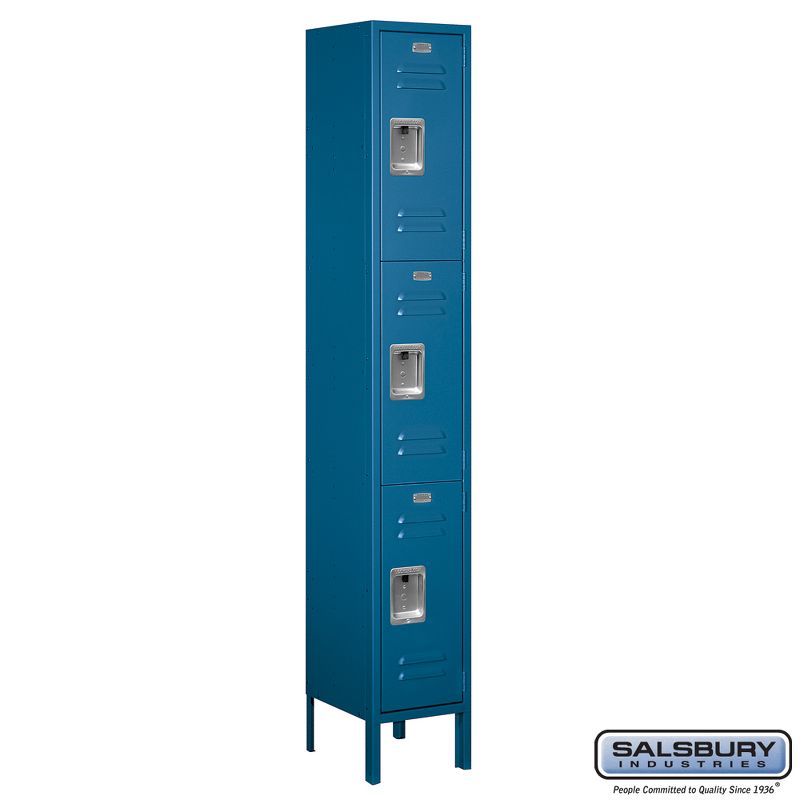 Salsbury Industries Assembled 3-Tier Standard Metal Locker with One Wide Storage Unit, 6-Feet High by 12-Inch Deep, Blue, 1 of 4