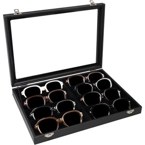 24-Grid Jewelry Box with Clear Lid & Lock, Removable Black Velvet Tray for Display and Storage - 1 of 4