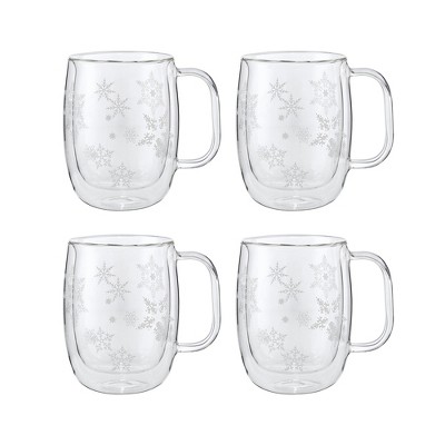 ZWILLING Sorrento 12oz Double Wall Glass Snowflake Mugs Set