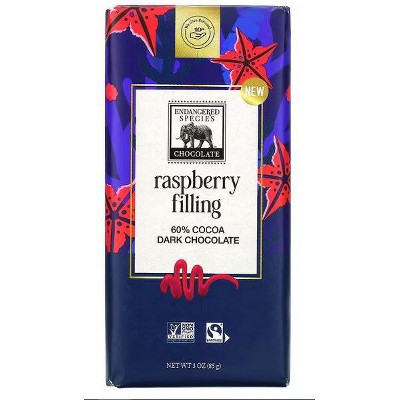 Endangered Species Chocolate, Dark Chocolate Bar, Raspberry Filly, 60% Cocoa, 3 oz