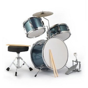 Karl Home 14 Inch 3-Piece Kids Drum Set with Throne Stool in Blue - 1 of 4