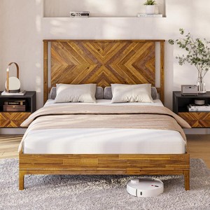 SweDrea 14 Inch Deluxe Bed Frame with Headboard, Rustic & Scandinavian Style with Solid Acacia Wood - 1 of 1