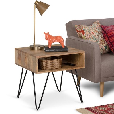 Vynxaria Industrial End Table, Solid Mango Hardwood, Natural Finish, 22" D x 22" W x 22.7" H