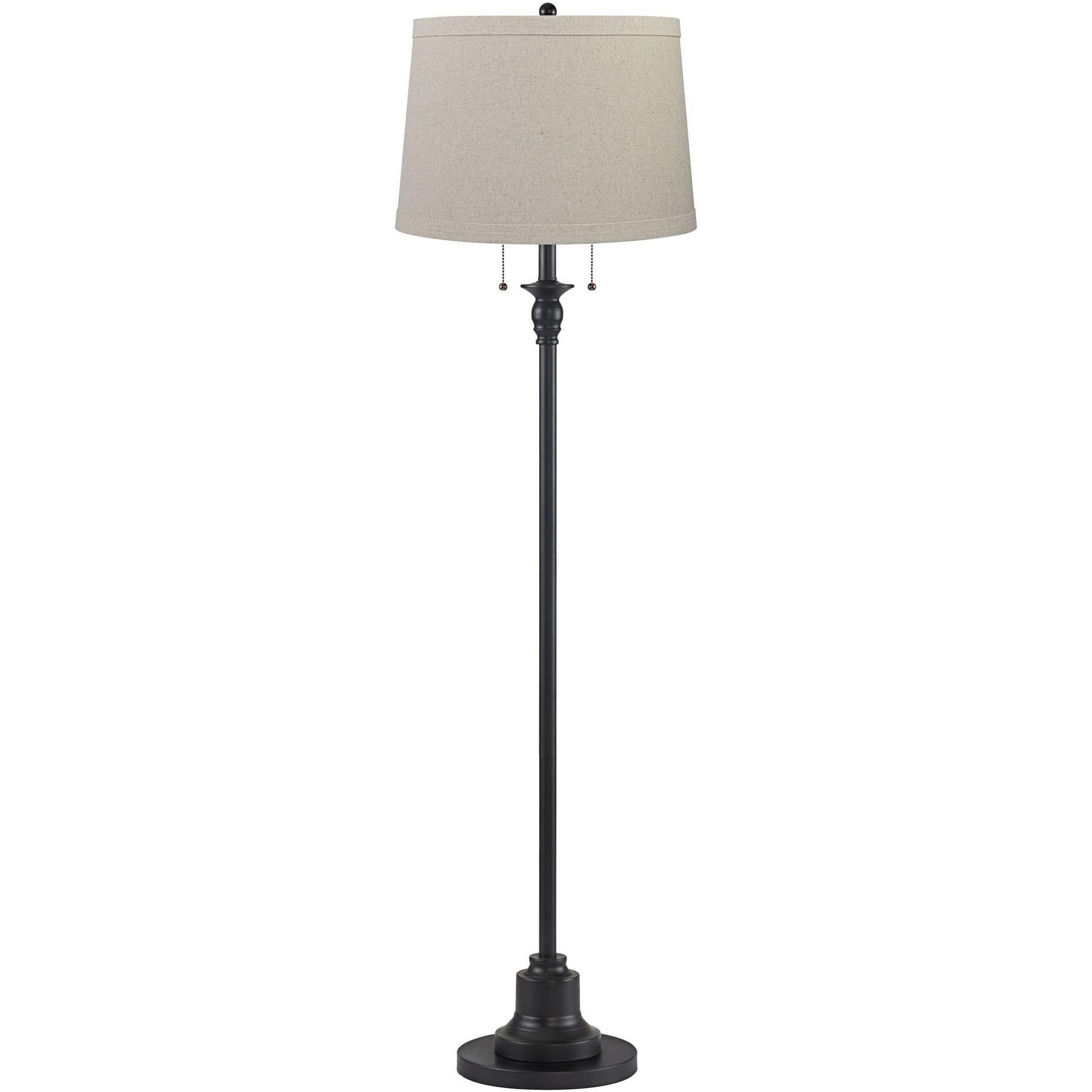 360 Lighting Dyna Traditional 58" Tall 2-Light Standing Floor Lamp Skinny Pole Pull Chain Black Finish Living Room Bedroom House Burlap Taupe Shade