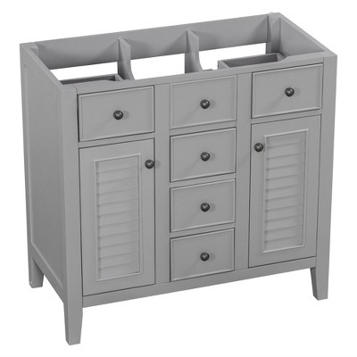 36 Inch Bathroom Vanity Without Top Sink, Solid Wood Bathroom Cabinet With 2 Cabinets And 5 Drawers