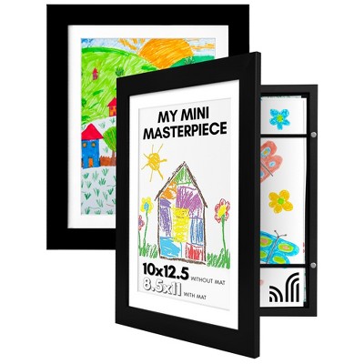 Americanflat 10x12.5 Kids Artwork Picture Frame in Black - Displays 8.5x11 With Mat and 10x12.5 Without Mat - Pack of 2