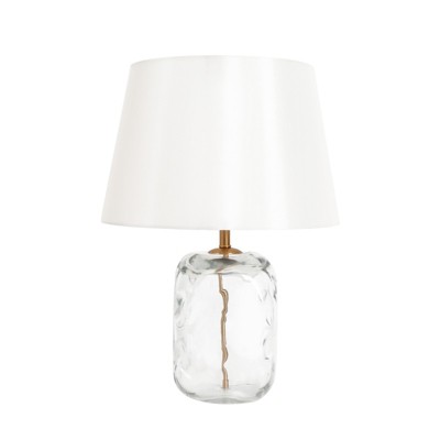 LNC Flabellum 22.4-in Modern Bedside/Standard Table Lamps,Polished Gold and Clear Ripple Glass with Fabric Shade