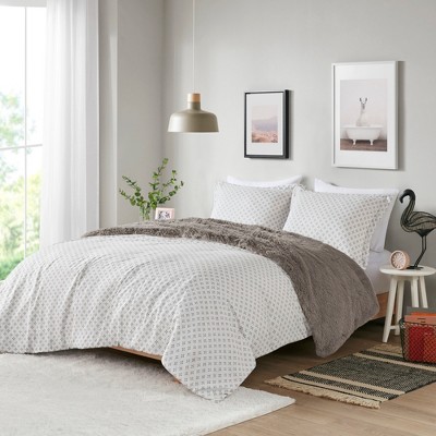 Shaggy Faux Fur Soft Luxury Reversible Comforter Set, All Season Luxury Petal Print Lightweight Cozy Bedding Set with Matching Sham & Pillow Cases