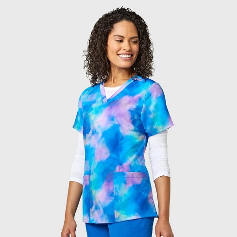 Wink Women's Curved V-neck Print Scrub Top : Target