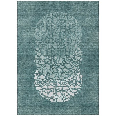 Dark Green Aqua And Ivory Abstract Washable Indoor Outdoor Area Rug
