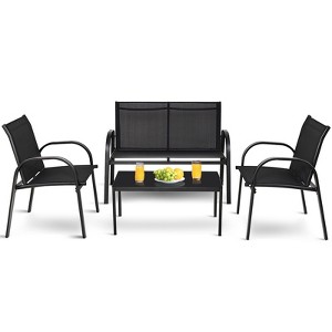Tangkula 4PCS Furniture Set Chairs and Coffee Table Patio Garden Black - 1 of 4