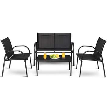 Tangkula 4PCS Furniture Set Chairs and Coffee Table Patio Garden Black