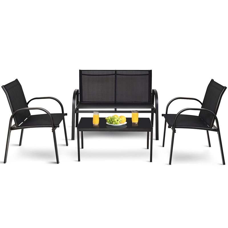 Tangkula 4PCS Furniture Set Chairs and Coffee Table Patio Garden Black, 1 of 10