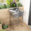 32x20x22 Inch Stainless Steel Utility Sink with Cold and Hot Water Pipe and Faucet for Restaurant Laundry Room Bathroom Garage Garden - 2 of 4