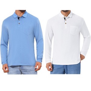 INSPIRE CHIC Men's Contrast Button Collared Pocket Long Sleeves Polo T-Shirts 2 Packs - 1 of 4