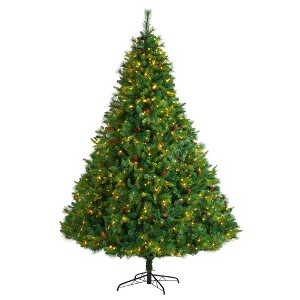 Nearly Natural 8’ West Virginia Full Bodied Mixed Pine Prelit LED Artificial Christmas Tree with Pine Cones - 1 of 1