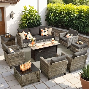 XIZZI Outdoor Sectional Sofa Set, Modular Outdoor Gray Wicker Sofa Set with Optional Solar Table, Ottomans or Fire Pit in 6 Colors, All-Weather Design - 1 of 4