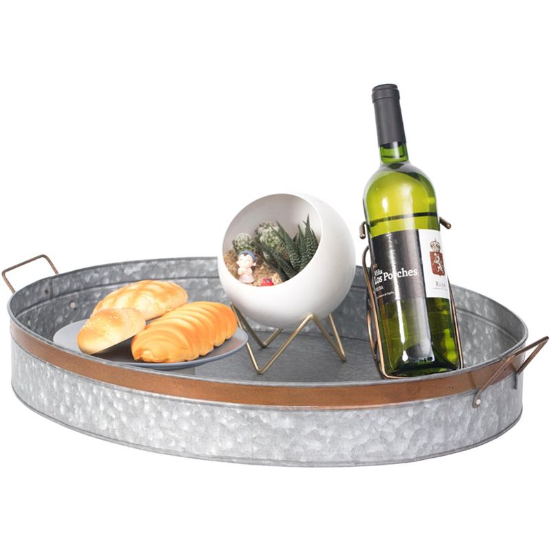 Vintiquewise Galvanized Metal Oval Rustic Serving Tray With Handles, 1 of 7