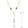 EVERLY JEWELRY  |  Yellow Plated Sterling Silver Freshwater Cultured Pearl & Blue Sapphire, Garnet, Green Onyx Bead Y Necklace - 3 of 4