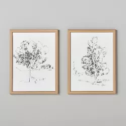 (Set of 2) 12"x16" Tree Sketch Framed Wall Art Black/Cream - Hearth & Hand™ with Magnolia