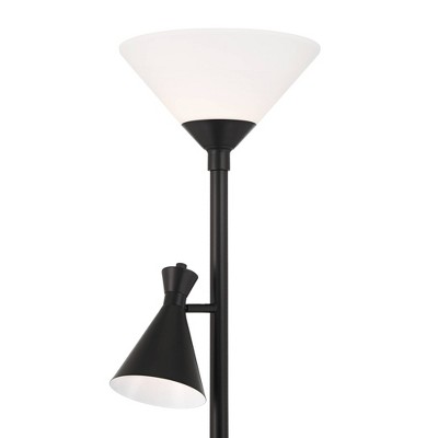 Black Adjustable Metal Torchiere Floor Lamp with Glass Shade
