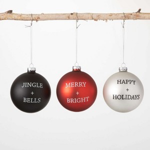 Holiday Text Ball Ornament Multicolor 4"H Glass Set of 3 - 1 of 2