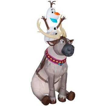 Gemmy Christmas Airblown Inflatable Olaf Sitting on Sven Scene Disney, 7.5 ft Tall, Brown